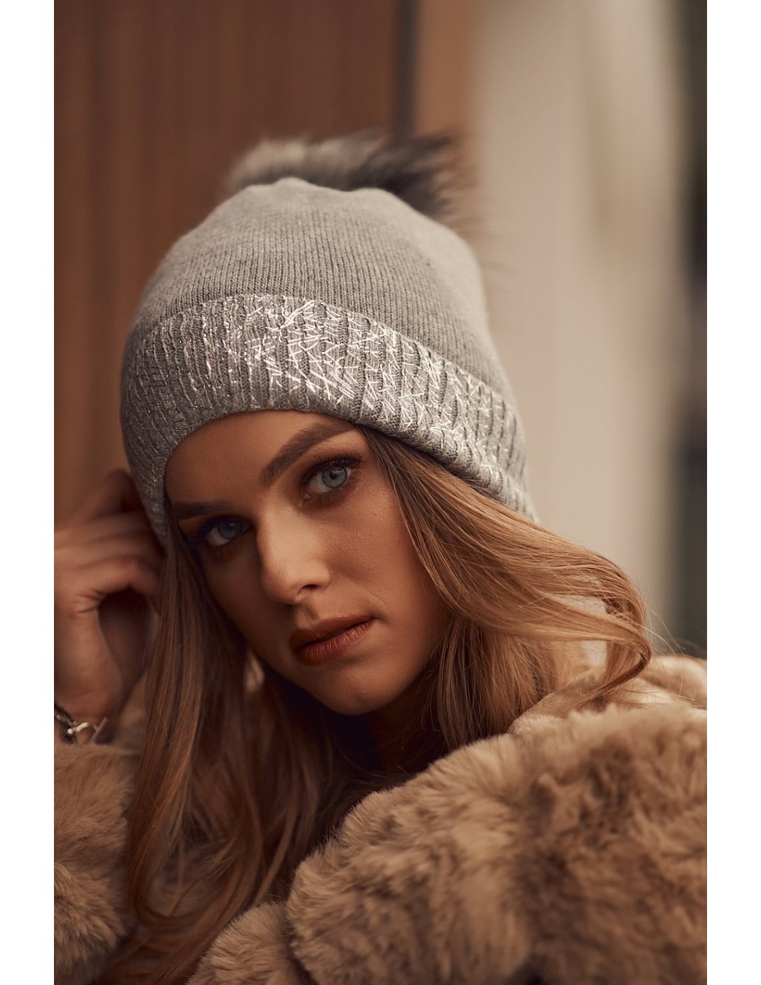 Winter hat with shiny cuff, dark gray C61 - Online store - Boutique